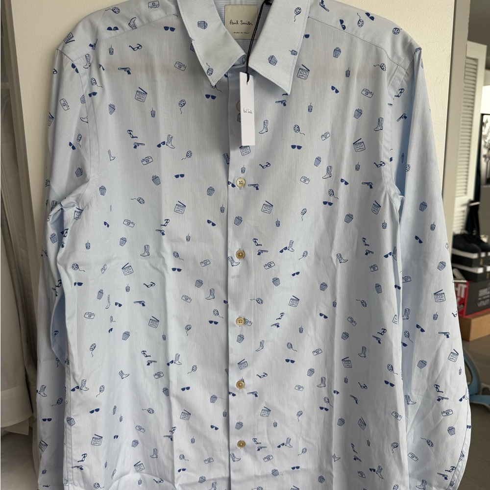 Paul Smith Blue Dress Shirt Printed/Patterned M Medium NWT $295